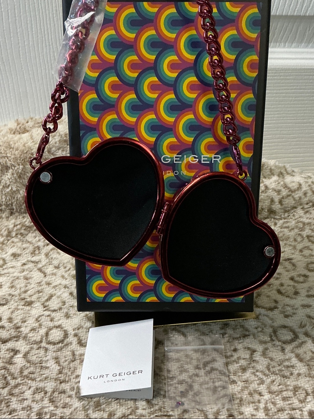 Kurt Geiger London Micro Heart Clutch Bag, Covered in Sparkling Pink Crystals - Picture 4 of 6